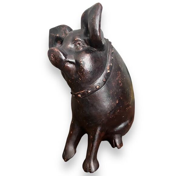 Curious Pig Heavy Resin Medium Statue Sculpture Rustic Farmhouse Decor 11 In. - Picture 7 of 8